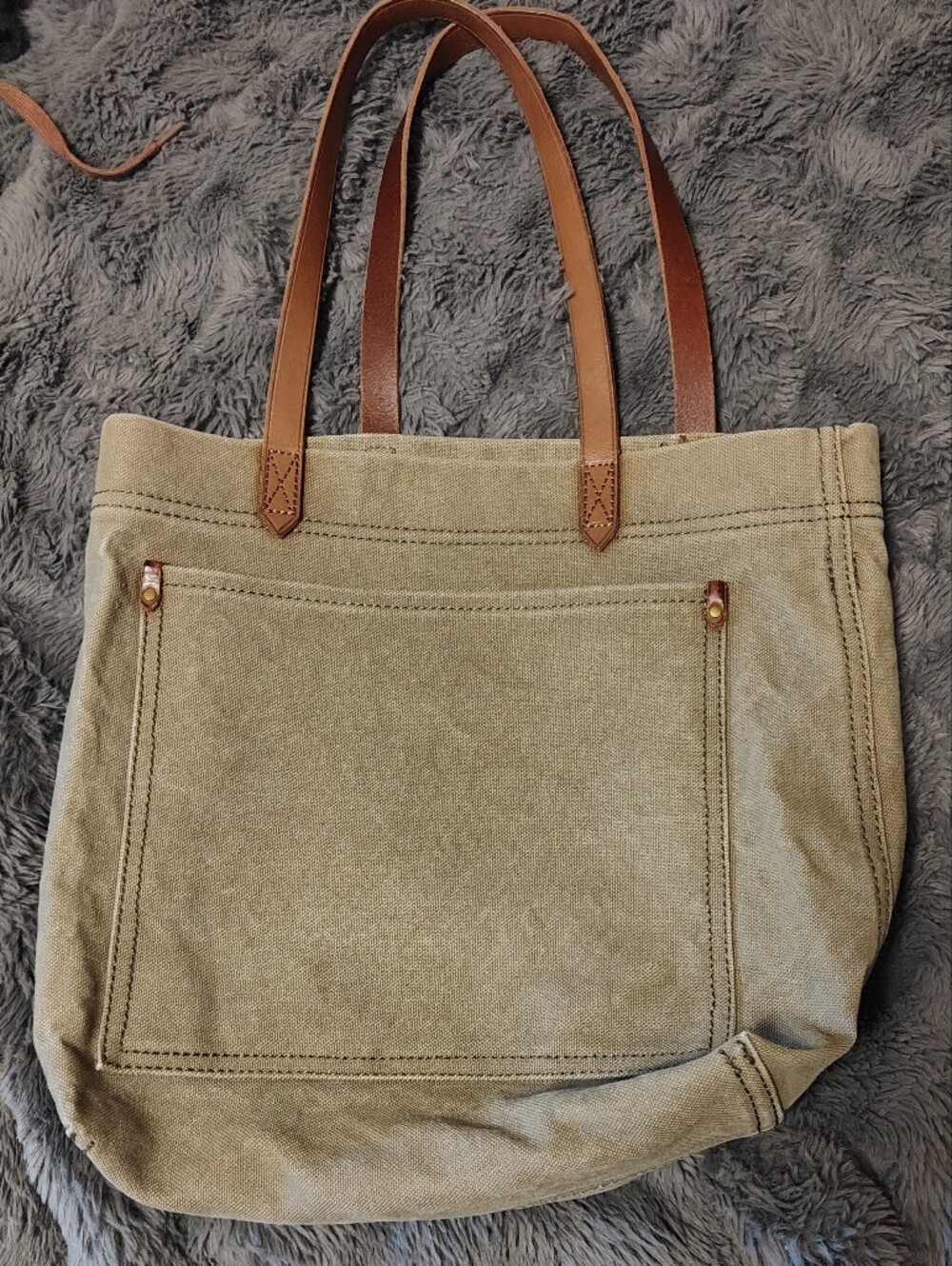 Madewell MD/LG Canvas Tote Bag with Brown Leather Handles